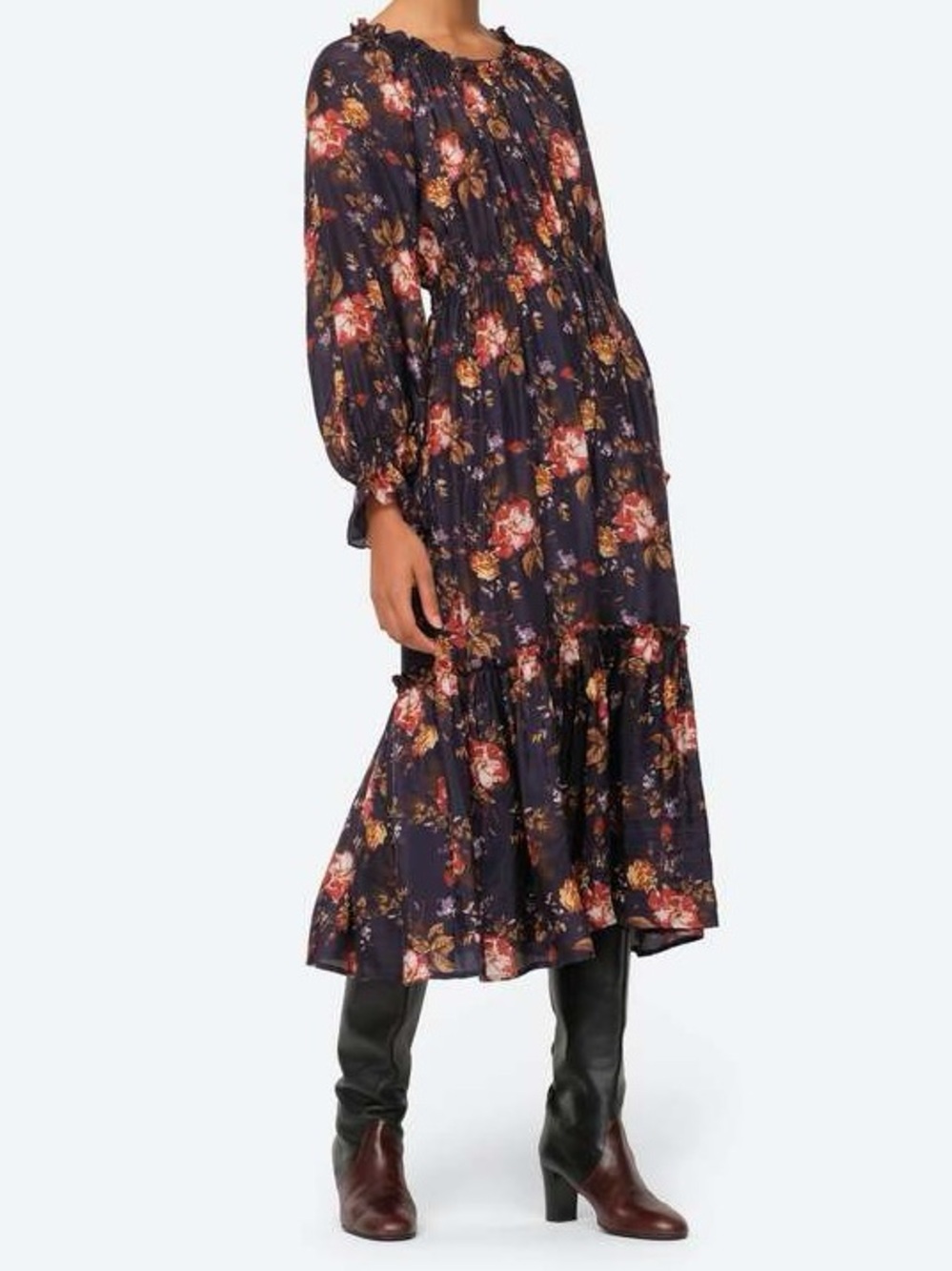 Sea New York Esme Long Sleeve Maxi Dress - Navy Blue Floral - Size Small
